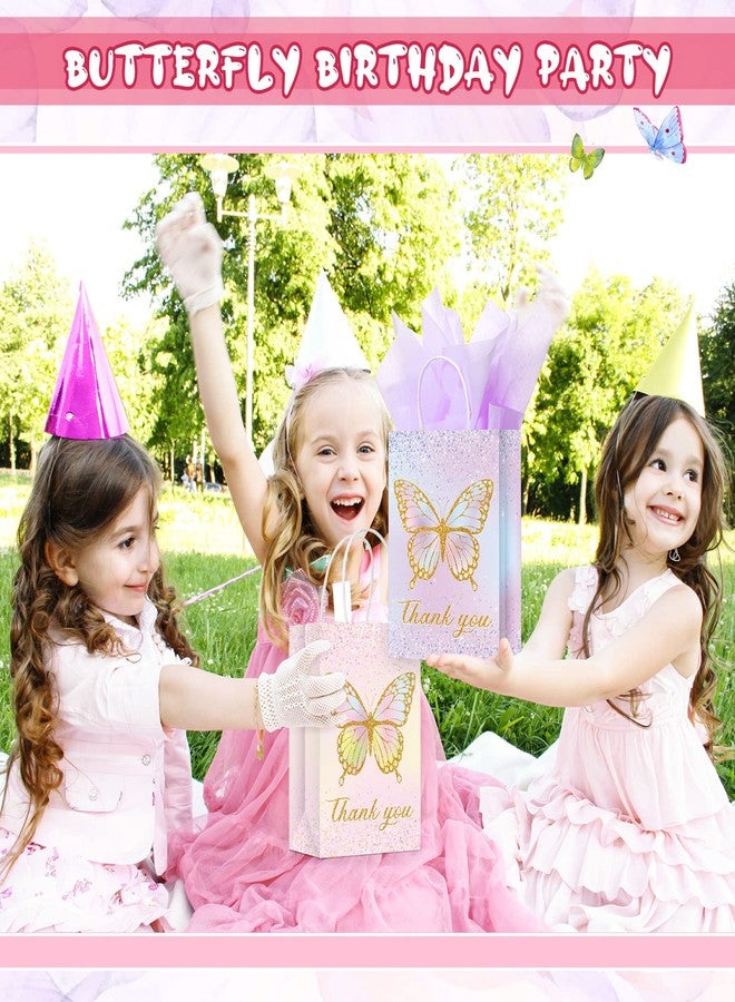 Leinuosen 16 Sets Butterfly Party Favor Bags with Tissue Paper,Pink Purple Goodie Bags for Kids Girls,Floral Treat Totes with Handles for Birthday,Baby Shower,Party,Wedding(Glitter Style) - Image 3